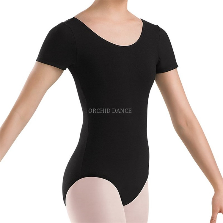 Оптовая продажа, высококачественное блестящее женское черное танцевальное трико из нейлона и спандекса с коротким рукавом для девушек и женщин