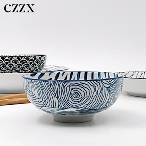 Galinha de cerâmica estampada, estilo japonês, listras criativas, estampadas de cores, saladas, sopa, arroz, salada, tigela, cerâmica