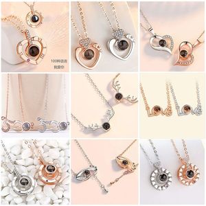 2019 Mode-sieraden Rose Gold Plated 100 Talen Te Zeggen <span class=keywords><strong>I</strong></span> <span class=keywords><strong>Love</strong></span> U Oog Hart Liefde 520 Geprojecteerd Hanger Ketting