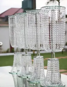 Hot Sale Hanging Beads Crystal Tall Flower Stand For Wedding Table Centerpiece Decoration