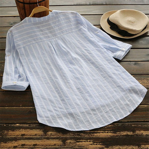 Women Fashion Striped V-Neck Baggy Shirts Lady Casual Loose <strong>Tunic</strong> <strong>Tops</strong> Plus Size S-5XL Blouse - Product Image 5