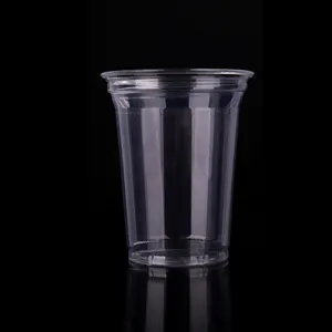 16oz plastik şeffaf kupa seti için düz kapaklı soğuk içecekler