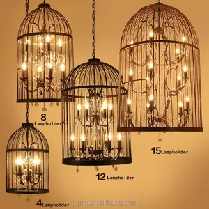 Simig lighting American retro creative crystal birdcage lampade a sospensione in ferro per lounge