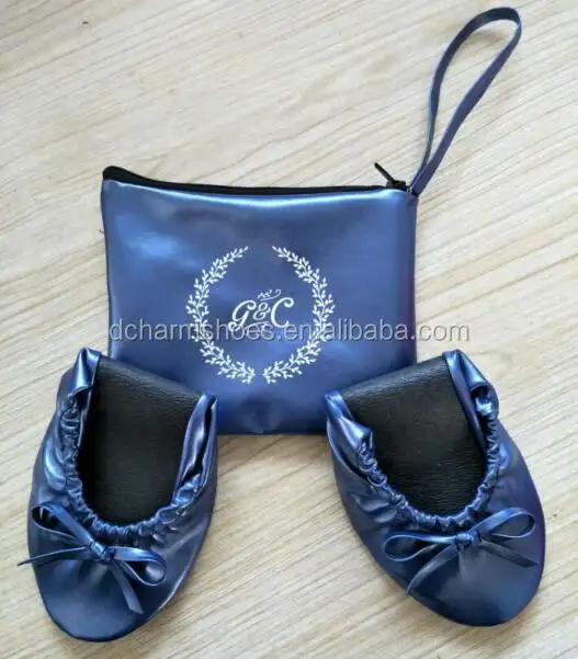 Wholesale Navy blue Roll Up Ballet Shoes with Drawstring Bag