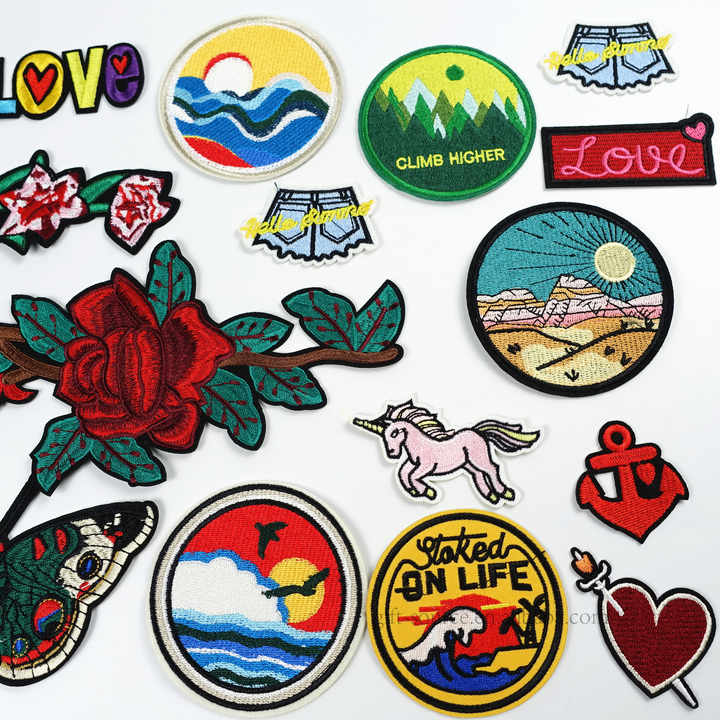 Custom Stock 3D Applique Embroidery Patch for Clothing/Socks Embroidery Custom Patch/Motorcycle Channel Rose Patch Sticker