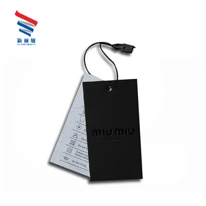 Custom logo printed fashion apparel paper debossed black swing hang tags for clothing