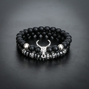 Punk CZ testa di toro uomo bracciale uomo moda 8MM bue opaca perline in pietra onice Charm braccialetti e braccialetti con filo di macramè <span class=keywords><strong>gioielli</strong></span> - Product Image 2
