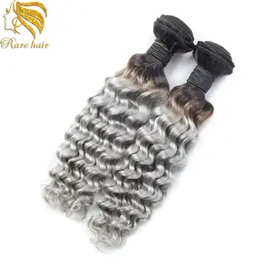 Tissage de cheveux brésiliens naturels, très bouclés, deux tons, racines foncées ombré gris 1B, 8A