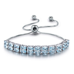 Pulsera ajustable de Plata de Ley 925 auténtica con Topacio azul cielo para mujer, conjunto de pulsera de tenis de joyería de plata de alta calidad