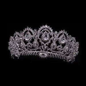 Custom Made Verzilverd Clear Crystal Silver Crown Wedding Bridal Tiara Voor Party Bruiloft Meisje Of Vrouwen