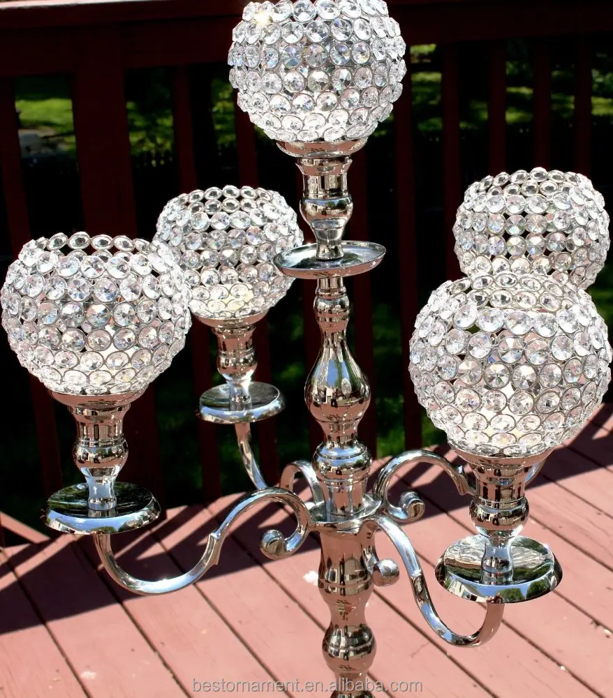 GARIAN 5 Crystal Goblets Candelabra For Wedding Centerpiece Votive Candle Holder