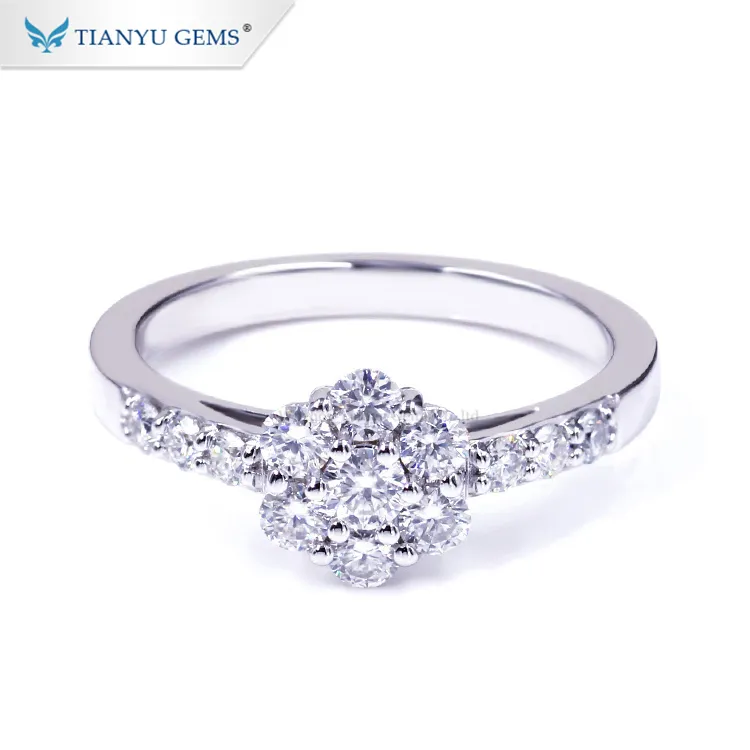 Pudtianyu — bague en diamant brillante, petite composition de diamants, modélisation de fleur, anneau en or 14/18k