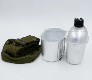 Botella de agua de metal de aluminio de 0.9L, cantina con bolsa de cubierta de tela para exteriores