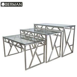 Yiyecek ve içecek servis ekipmanı restoran kullanılan yemek temperli cam üst paslanmaz çelik katlanır kafeterya masa - Product Image 5