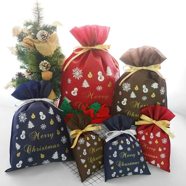 Huadefeng Non Woven Drawstring Christmas Holiday Party Decor Gift Bag