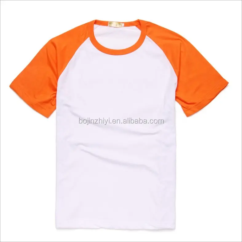 mens short sleeve white and orange conbination design blank raglan t shirt wholesale