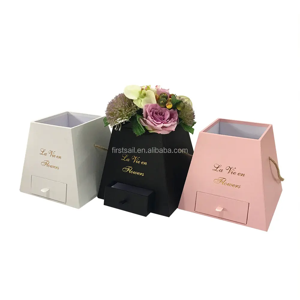 Customized round and square flower packaging box with drawer for gift