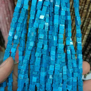 SB6698 Wholesale synthetic blue turquoise cube stone beads,turquoise square beads in strand