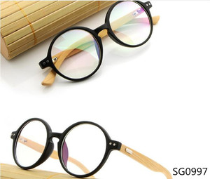 Đàn Ông Phụ Nữ Mát Đen Tròn Tre Bằng Gỗ + Khung PC Khung Kính Quang Học Với 2 Chấm - Product Image 2