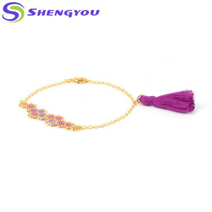 Estilo del verano diferentes colores pulsera de semillas de borla para niñas - Product Image 6