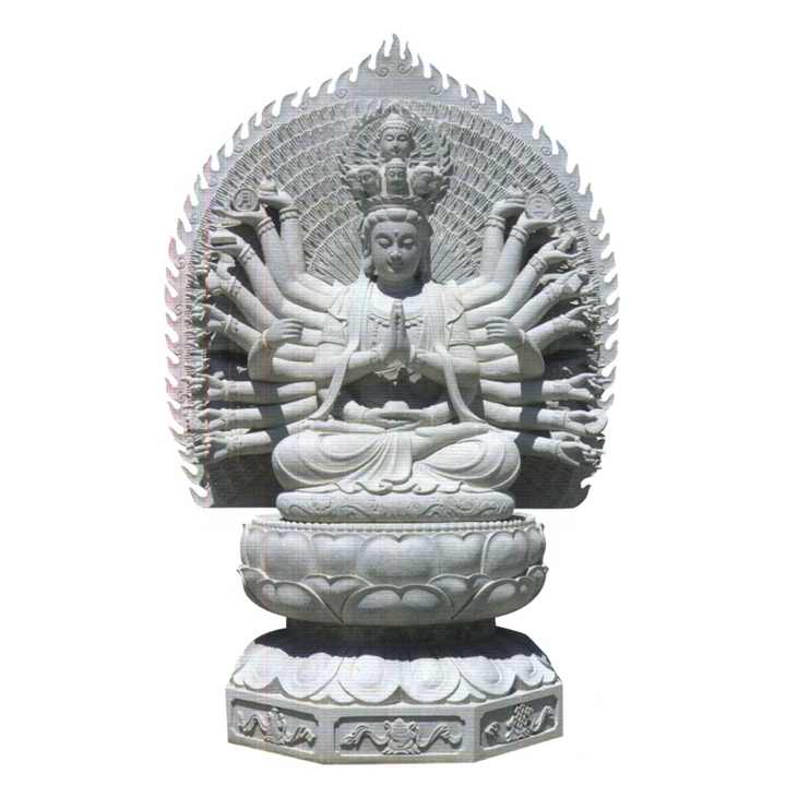 Temple Buddhist White Stone Guanyin Thousand Hand Goddess of Mercy Avalokitesvara Bodhisattva Sculpture Tibetan Buddha Statues