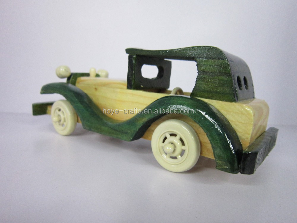 美品】木製クラシックカー風おもちゃグリーンアンティーク