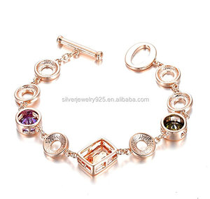 Pulsera <span class=keywords><strong>de</strong></span> boda <span class=keywords><strong>de</strong></span> 18K con circonita cúbica para <span class=keywords><strong>mujer</strong></span>, brazalete chapado en oro rosa, cristal austriaco colorido, cadena <span class=keywords><strong>de</strong></span> zirconia cúbica, 18K - Product Image 5