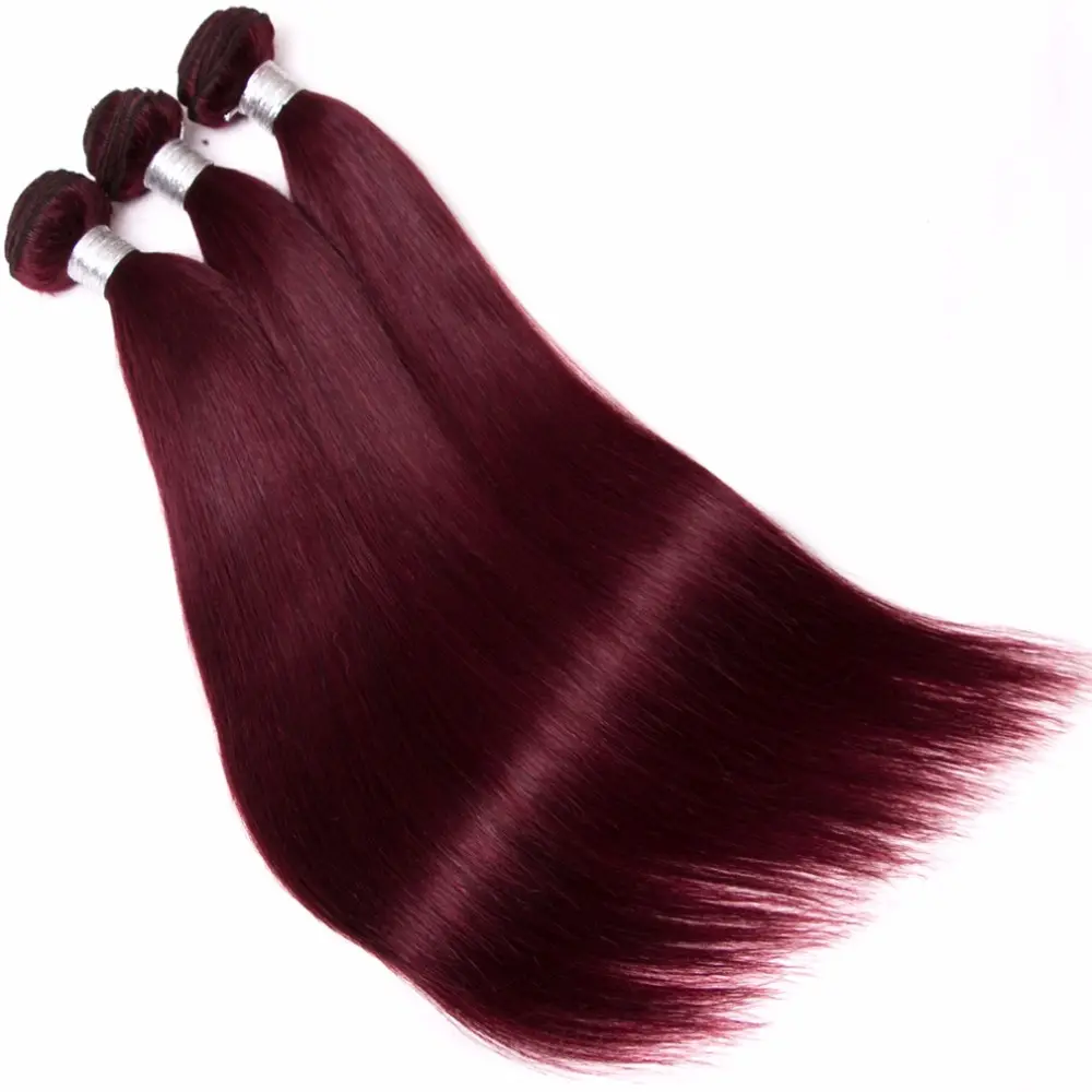 8A 99J Cor da Onda Reta Feixes de Cabelo Humano Brasileiro 100g/Bundle 3 Pacotes Vinho Tinto Extensões de Cabelo Humano