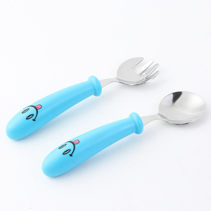 Plastic Handle Children Cutlery Set, Stainless Steel Baby Fork and Spoon Gift Set