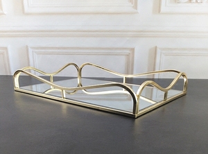 Gold spiegel eitelkeit tablett, Metall gespiegelt verzierten dekorative eitelkeit spiegel tablett - Product Image 3