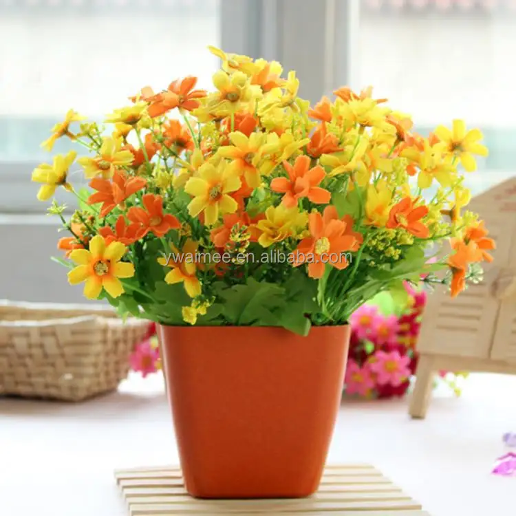 2014 hotsale freschi recisi arancione crisantemo talee fiori di seta (AM-884344)