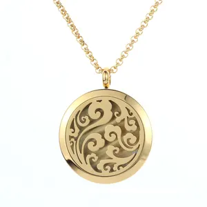 Surgical Grade 316L Stainless Steel Jewelry Gold Plating Aromatherapy Essential Oil Locket Pendant Diffuser Necklace