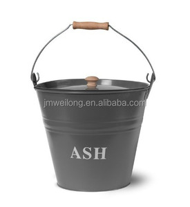 Light Grey Round Portable Metal <strong>Coal</strong> Ash <strong>Bucket</strong> <strong>with</strong> <strong>Lid</strong> - Product Image 2