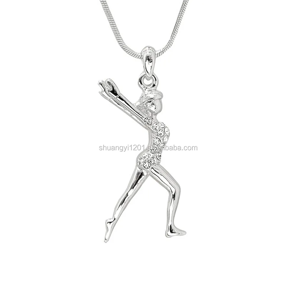 Silber Überzogene Freie Gymnastik Mädchen Frauen Abbildung Anhänger Halsketten