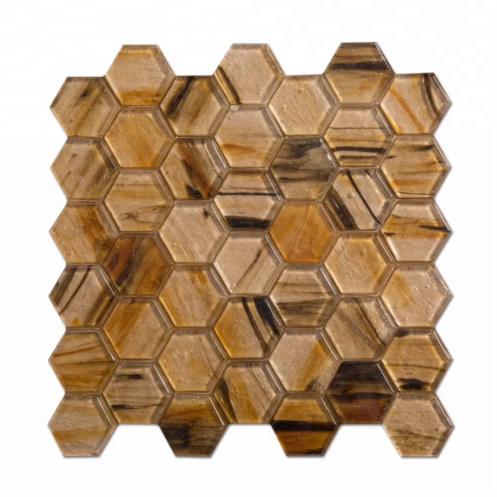 Carrelage hexagonal en verre brun pour décoration murale, 1 pièce de 2"