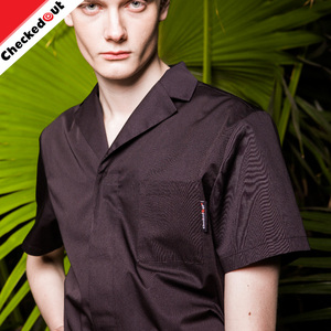 Al por mayor negro manga corta bar <span class=keywords><strong>hotel</strong></span> camarero camisa profesión chef <span class=keywords><strong>restaurante</strong></span> uniforme diseños con bolsillo - Product Image 1