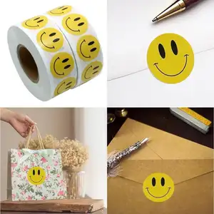 Thank You Stickers Roll 1 Inch Round Smiley Face Self Adhesive Label Decorative Sticker 100pcs On A Roll