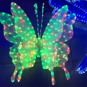 Decoración de esculturas led para fiestas temáticas de jardín, parque de vacaciones de boda, 2d, 3d, luz con motivo de mariposa