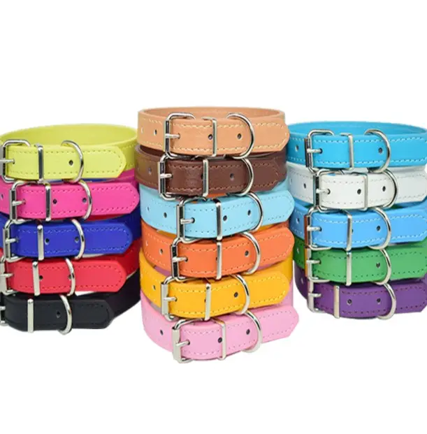 New design PU Leather Pet Solid Soft Collar / dog Neck Strap / Pet Dog Collar For Puppy Cat