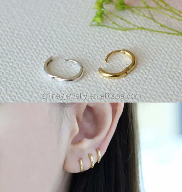 promotion factory wholesale 925 sterling silver 10mm mini smooth no stone hoop gold earrings for girl