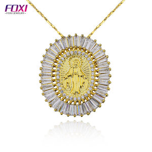 Micro pave zircon vierge marie <span class=keywords><strong>18</strong></span> k or collier en gros - Product Image 1