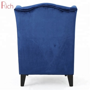 Home <strong>Furniture</strong> <strong>Wholesale</strong> SIngle Settee Blue Velvet High Back <strong>Chair</strong> With Buttons - Product Image 4