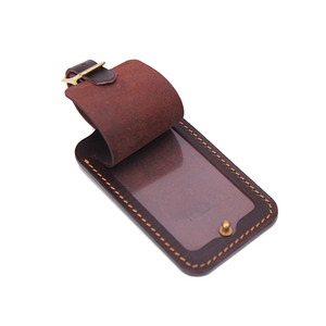 Genuine Leather Luggage <b>Tag</b> Privacy Flip Cover Suitcase Baggage <b>ID</b> Label Custom Embossed Logo Adjustable Metal Buckle Travel - Product Image 4