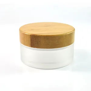 Cosmetic 5ml 15ml 30ml 50ml 100ml clear frosted glass jar with bamboo wood lid for body cream