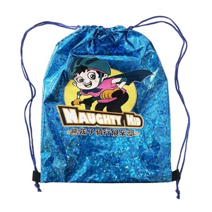 VidCon Mostra Lucido Sacchetto di Drawstring Metallic Blue Glitter Corda In Poliestere Zaino