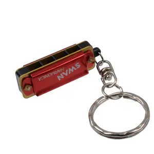 Wholesale gift toy Harmonica keychain 4-hole 8-tone mini harmonica 5 color harmonica key chain