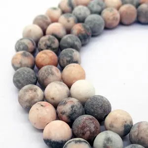 Wholesale Matte Frosted 8mm Pink Zebra Jasper Loose Gemstone Round Beads For Jewelry Making