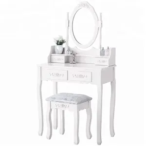 Немецкий рынок, белый деревянный туалетный столик для макияжа, спальня, стул с подушкой, столик для туалетного столика, овальное зеркало с 4 ящиками