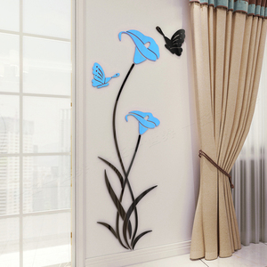 Warna-warni Yang Indah Bunga Lily Kupu-kupu Vinyl Stiker Dinding untuk Ruang Tamu Kamar Dekorasi