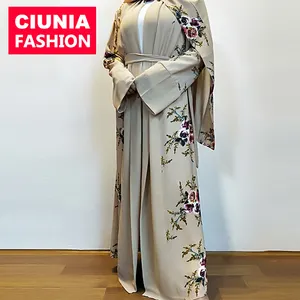 CM02 # Desain Bunga Gelembung Sifon Kupu-kupu Lengan Panjang Kain Lembut Model Baru Dubai Abaya untuk Wanita Grosir 2019